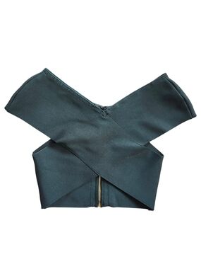 Mistress Rocks Los Angeles Cross Front Bandage Crop Top | XS | Dark Green